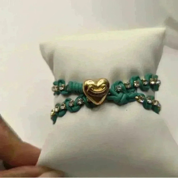 Juicy Couture wrap bracelet turquoise blue with GoldTone clear rhinestone - Picture 2 of 4